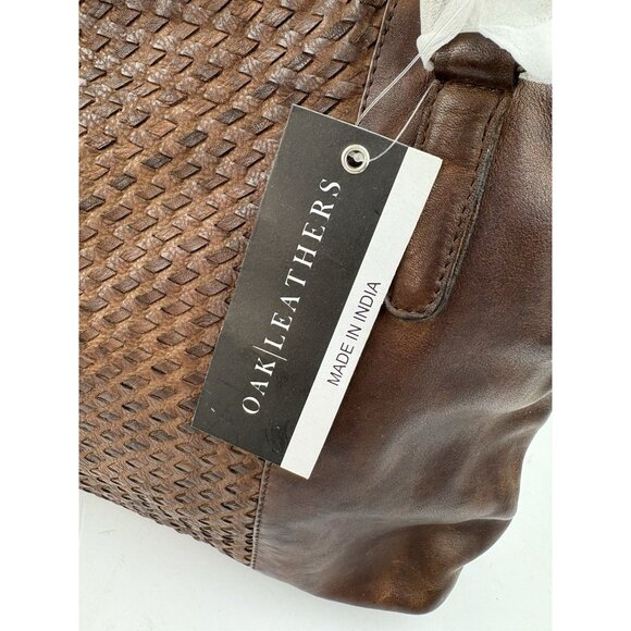 *New Oak Leathers Handbag Purse Brown Weaved Leather Satchel Shoulder Bag - Picture 5 of 7